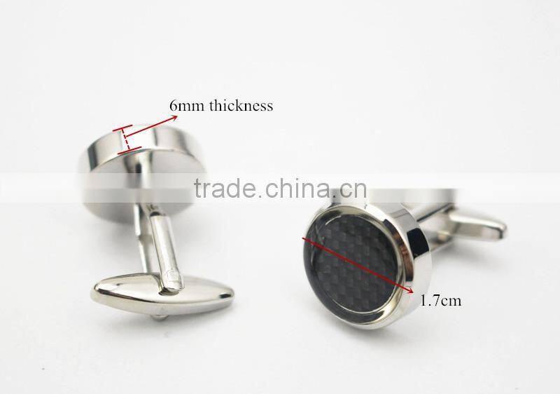Round black Carbon fiber inlay cufflinks Carbon Fiber Mens Cufflinks