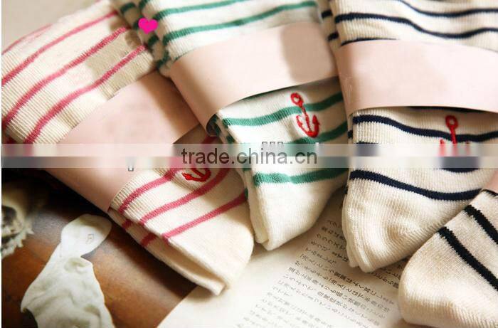 Anchor embroidery fringe ocean wind Navy cotton socks