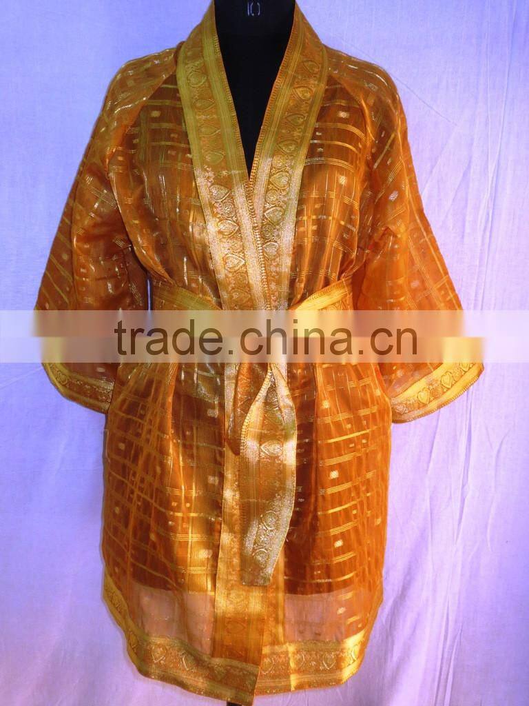 Indian Handmade Girls Nighwear Vintage Silk Saree Kimono Bathrobe intimate Nightgown Sexy Night Dress Unisex Kimono Sleepwear
