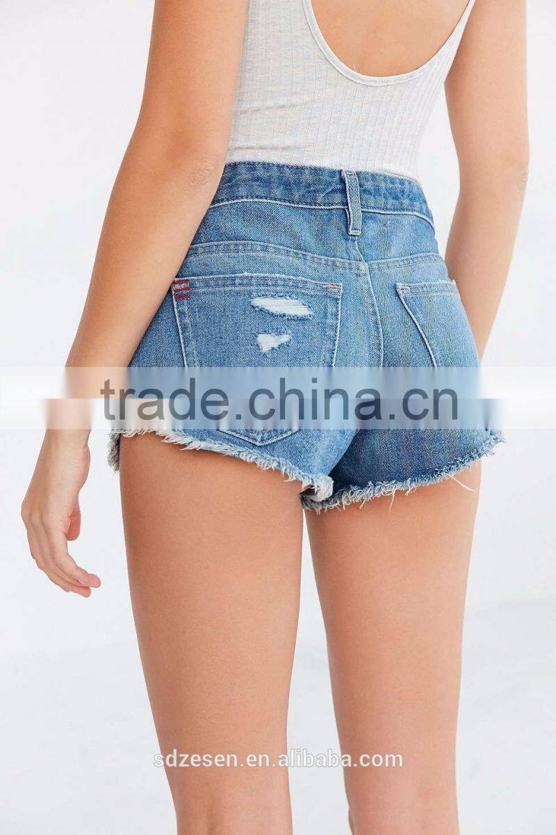 Frayed Hems Sexy Low-Rise Mini Short Jeans Hot Denim Shorts For Women