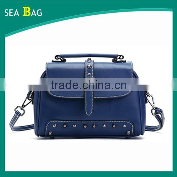 2016 Fashion Rivet Black Leather Satchel tote bag With Two Style Straps In Chinese Alibaba