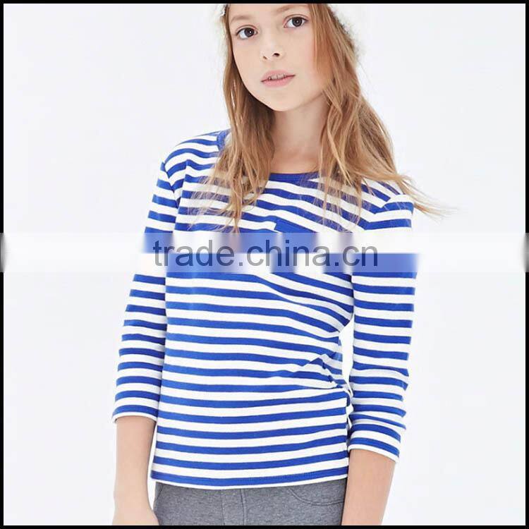 100% cotton kids long sleeve stripe t shirt with round neck accept OEM