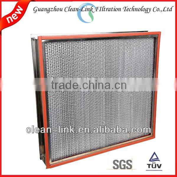 Deep Plated fibregalss Stainless Steel Frame HVAC System H13 H14 Aluminum Foil High Temperature HEPA Filter