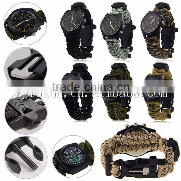 Handmade paracord polyester watch fashion paracord watch with compassm flint whistle