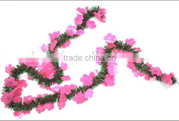 Popular Tinsel Wreath With Pink Flower For Christmas And Wedding Ornament