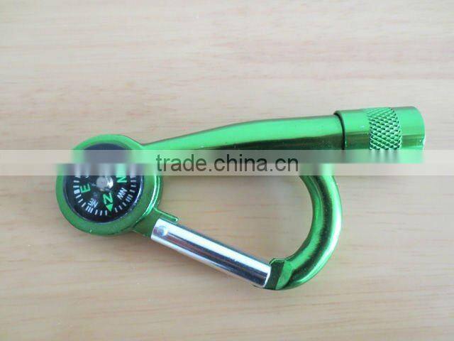 Aluminium mini carabiner LED Flashlight/Torch/hand light with compass