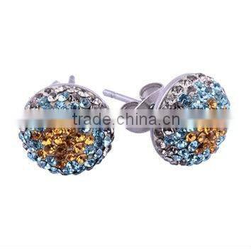 Crystal setting earring Stainless Steel Ear Studs with Aquamarine/Fuchsia/ White Gemstone