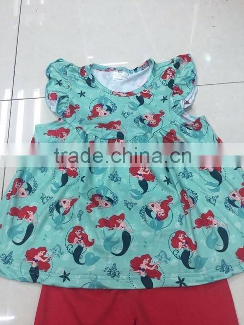2016 China yiwu hot sale snowman olfa pearl dress top capri set early fall girls boutique clothing set