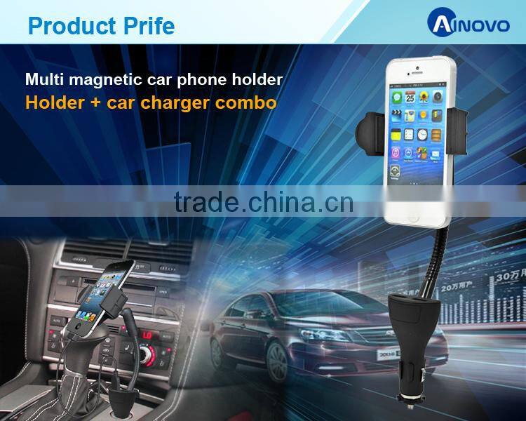 Dual USB 5V 2.1A clip mobile phone car holder with charging