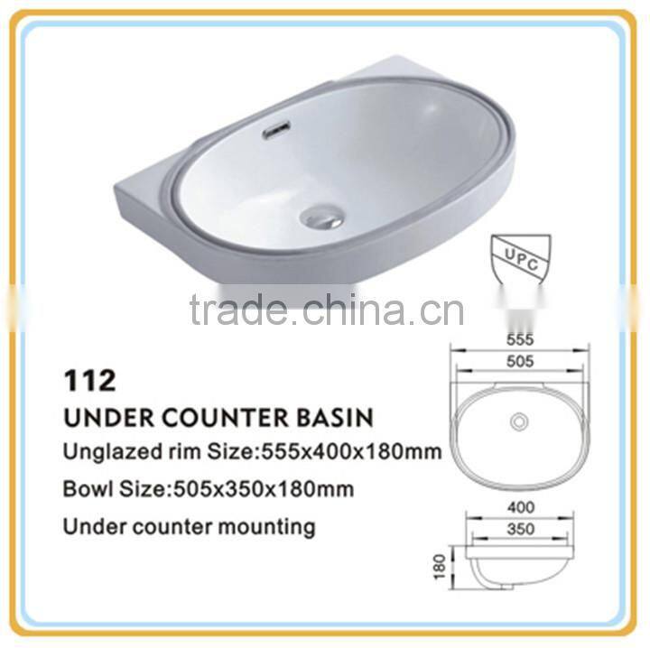 Bathroom under counter CUPC BASIN 22 inch Rectangular ceramic UPC SINK