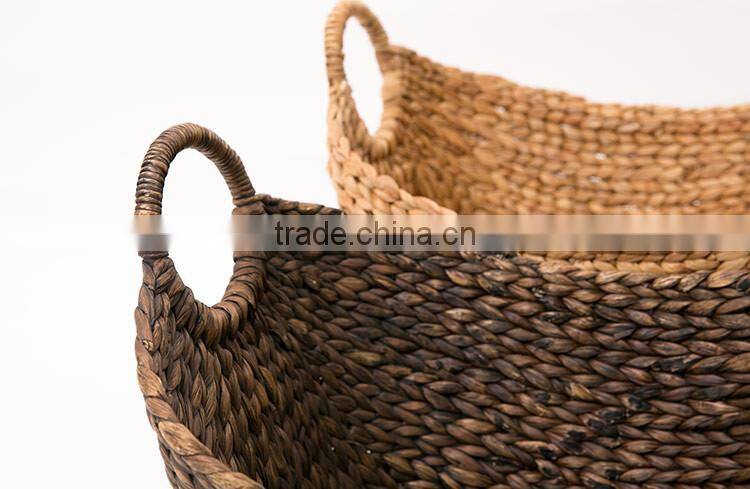 Natural water hyacinth woven storage basket with handles