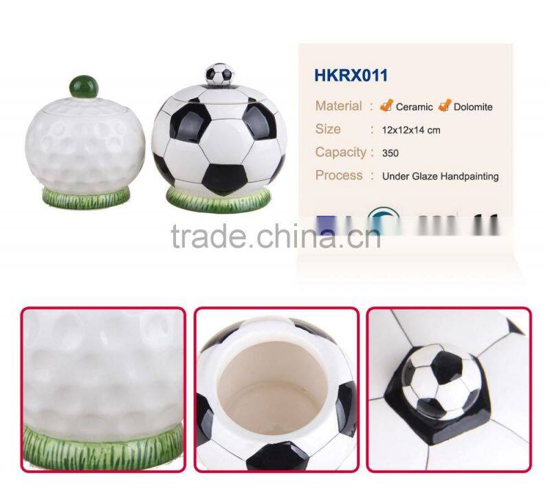 Sports soccer ceramic cookie candy nuts jar