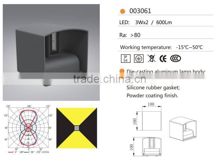 W-003060 IP54 3w*2 artistic design wall outdoor lighting,led wall mounted lamps for balcony