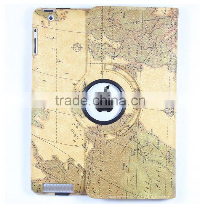 2016 hot selling leather cover for iPad smart case map