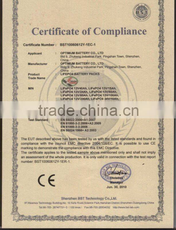 HEV/EV lithium iron phosphate battery pack of 36V-60Ah with suitable charger and case