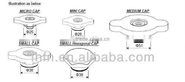Small auto parts radiator cap FN-01-04 and plastic pressure cap or plastic radiator cap
