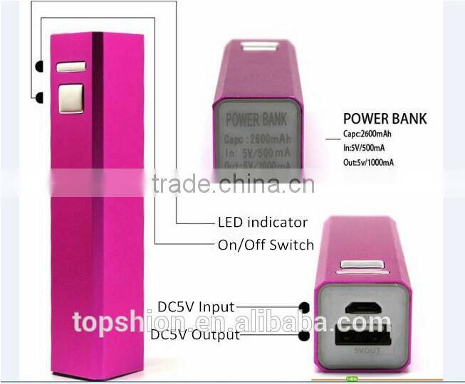 Aluminum metal power bank 2600mah external battery power charger, mini universal power bank 2600mah with micro usb cable