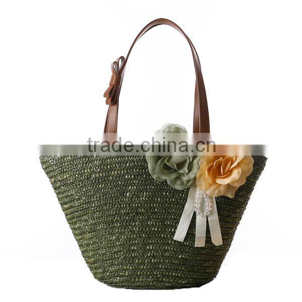 Fancy lady summer straw beach bag with flower,lady straw bag