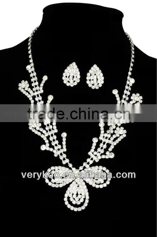 latest wholesale fashion beautiful wedding crystal bridal jewelry set
