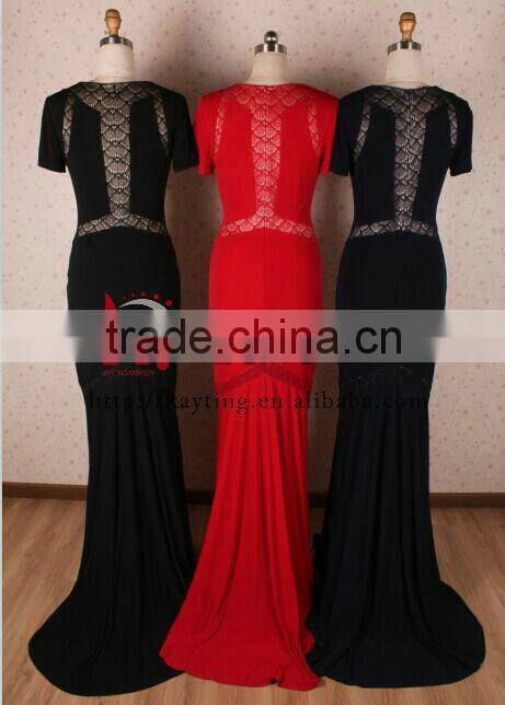 Simple short sleeve spandex cotton mermaid evening long dress