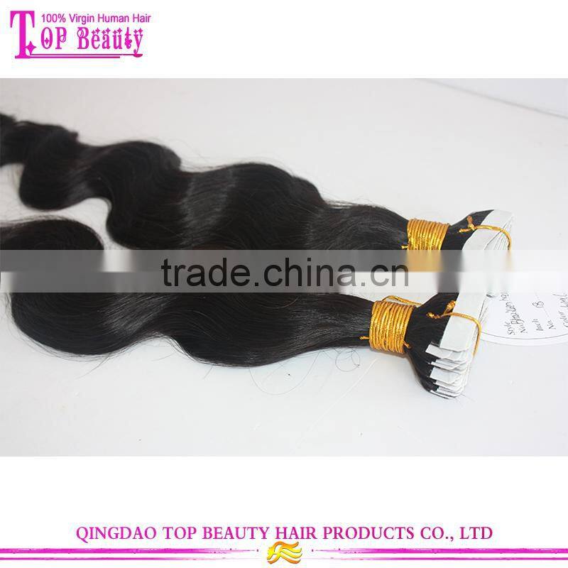 Top quality virgin Russian wavy hair tape extensions 10"-30" 100% unprocessed cheap wholesale tape hair extensions