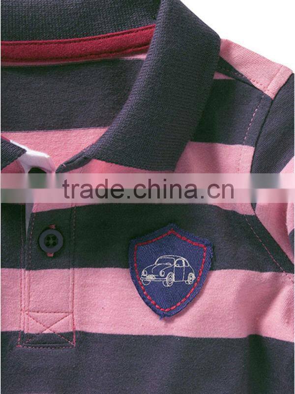 children long sleeve double layer stripe polo shirt