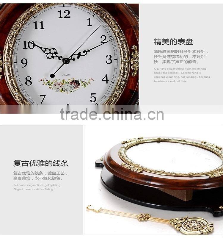 Antique Retro Wood Oval Shape Wall Clock With Pendulum