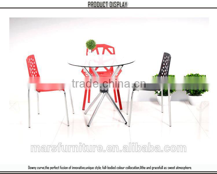 Modern metal chrome leg round table in glass