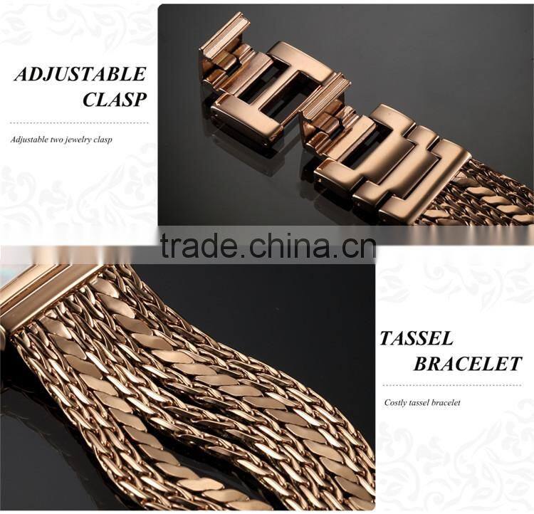 Elegant Rose Gold Brass Tassel Bracelet Quartz Lady Watch