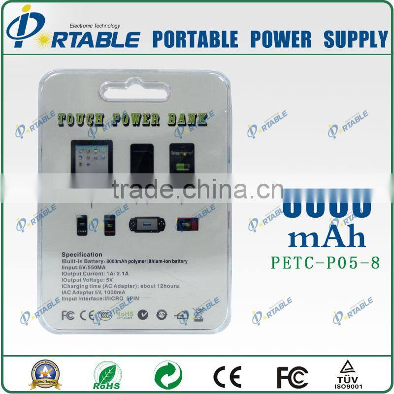 Li-polymer battery Slim power bank with built-in cable 8000mAh Power Bank Shell