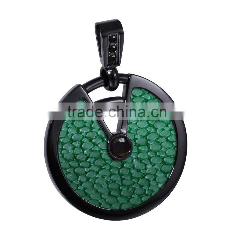 Genuine stingray leather and stainless steel hidden camera pendant fancy pendant designs for girls, big stone pendant design