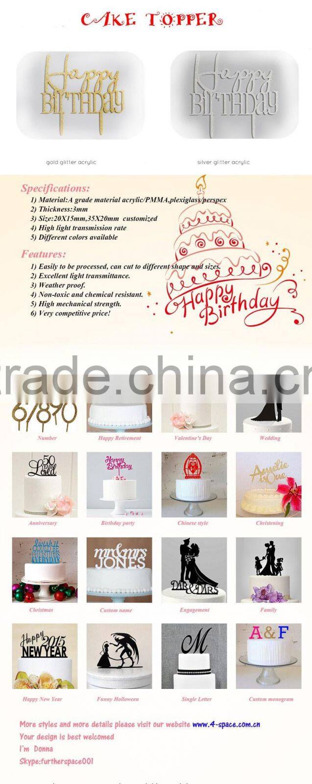 glitter gold cake topper , acrylic topper cupcake, monogram cake topper for sale