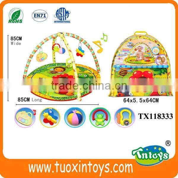 colorful baby floor play music mat crawling carpet kids activities blanket w/hanging toys