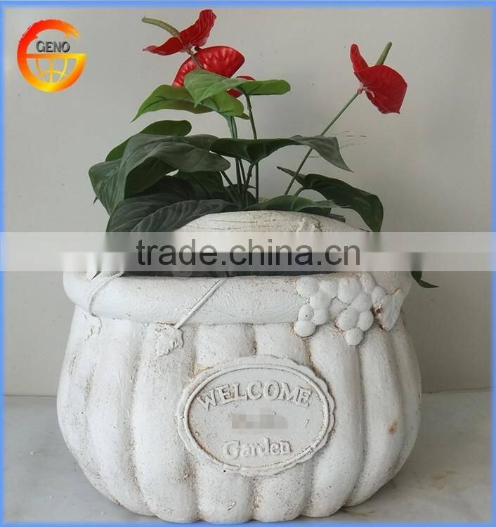 Customized Fiber stone garden flower planter pot with rust metal effect