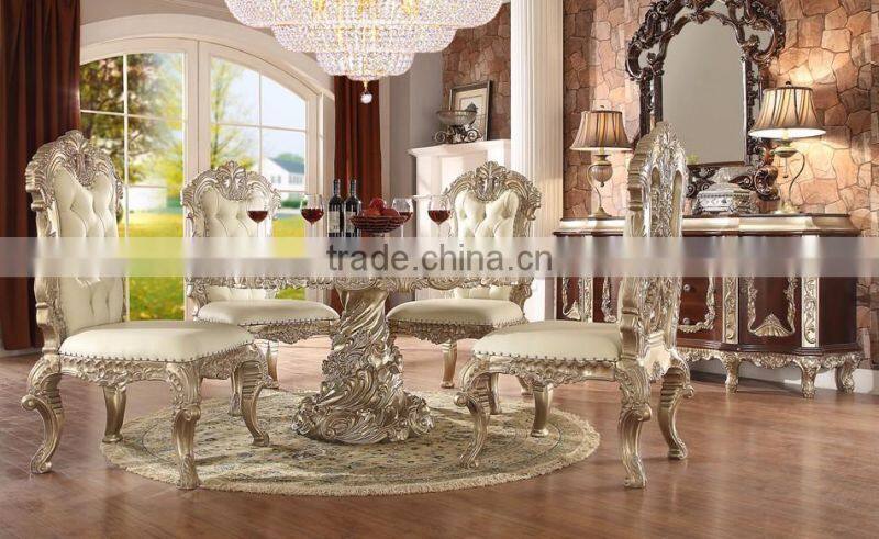European Rococo Solid Wood Ivory Color Round Dining Table,Villa Use High End Dining Room Furniture(MOQ=1 SET)