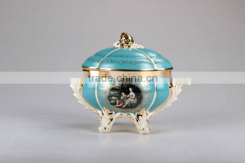 BISINI Luxury Bowls, Home Decorative Items Ceramic Fruit Bowl, Royal Blue Series High Foot Bowl (BF01-S331-01A)