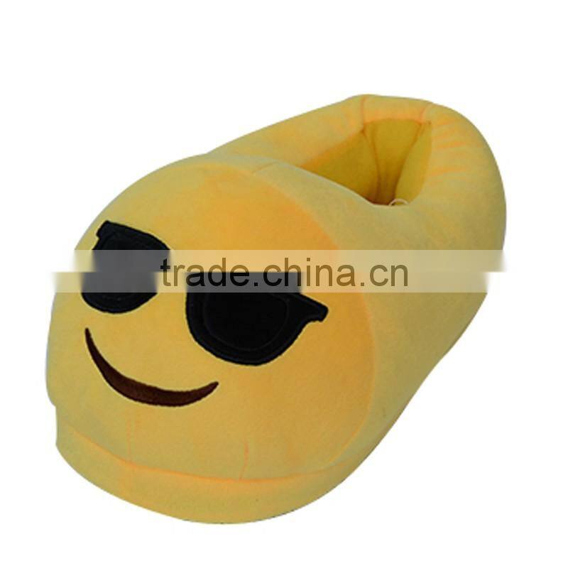 Indoor Embroiderey Plush Cotton Fabric Sunglasses Emoji Slipper