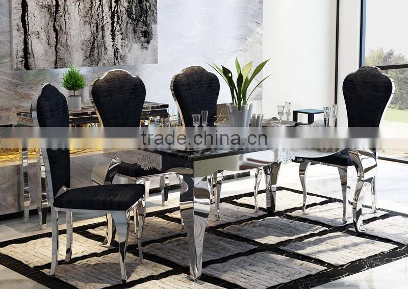 wholesale black marble dining table with mirror silver stainless steel legs
