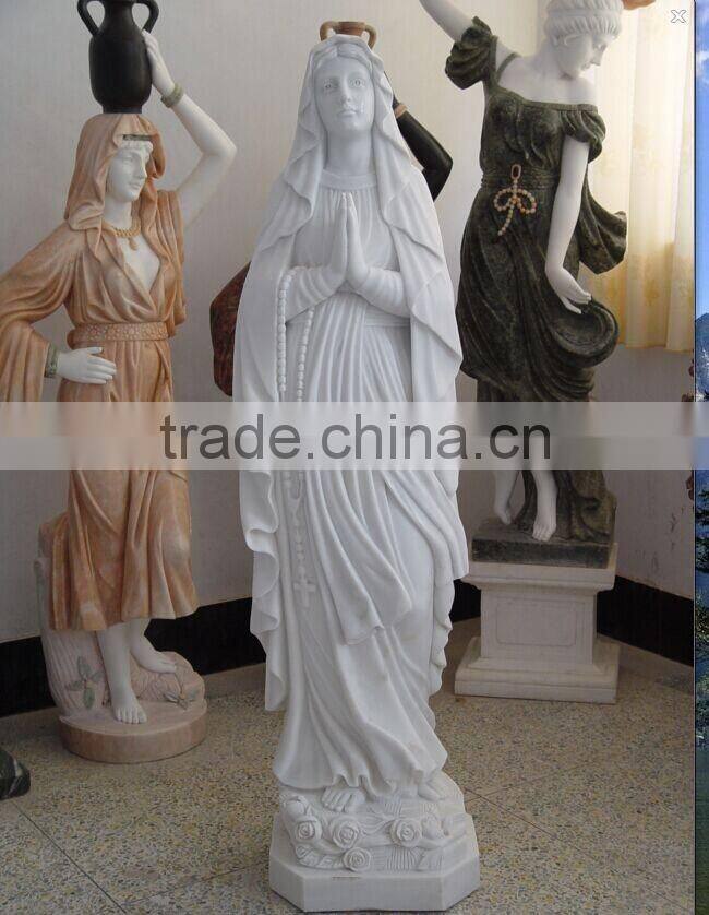Hand carved white marble stone virgin Mary with baby statue