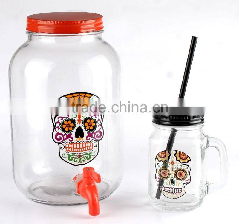 Best Party Use Skull Decal Dispenser Set with Lid and Tap