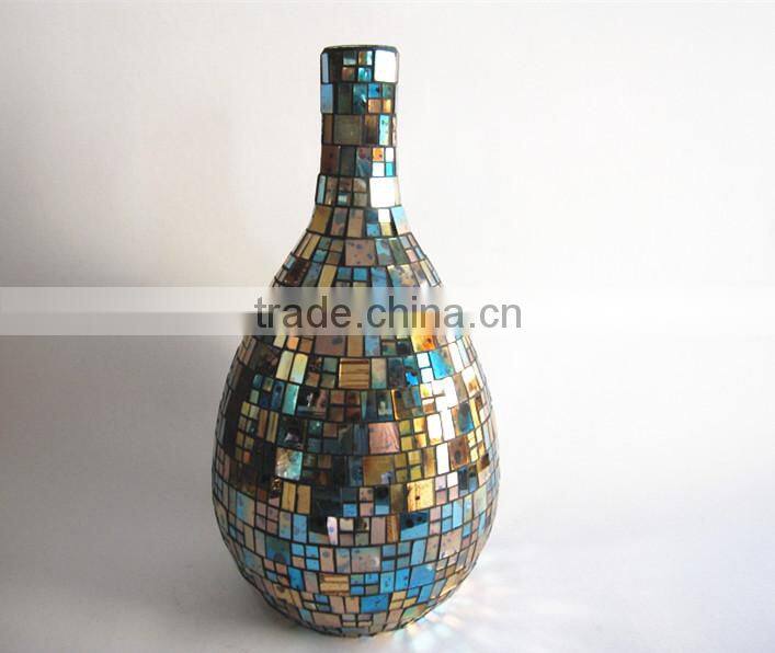 Home Decor Fancy Thin Neck Unique Stained Mirrored Mosaic Flower Arrangement Glass Vases