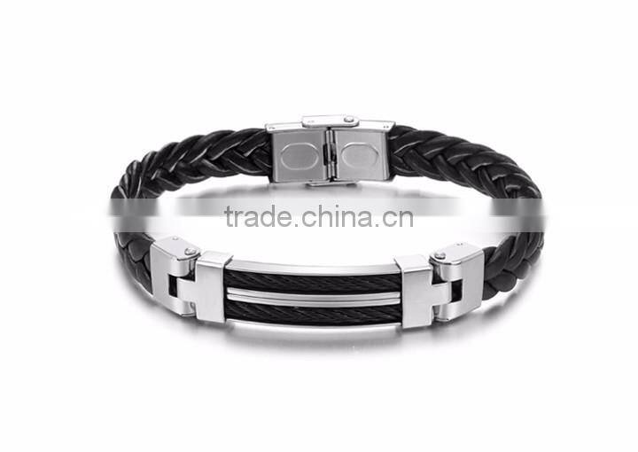 Wholesale Stainless Steel Genuine Gold Men silicone rubber Bracelet Mens Leather Bracelet