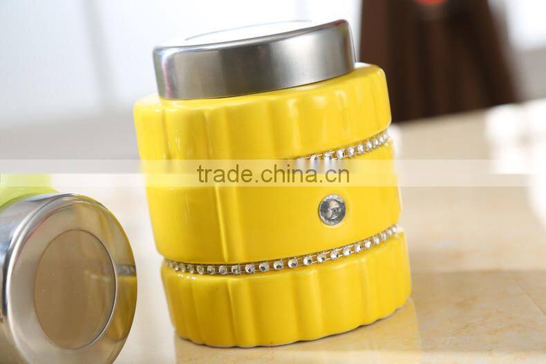 kitchenware useful ceramic canister set with stainless metal stand