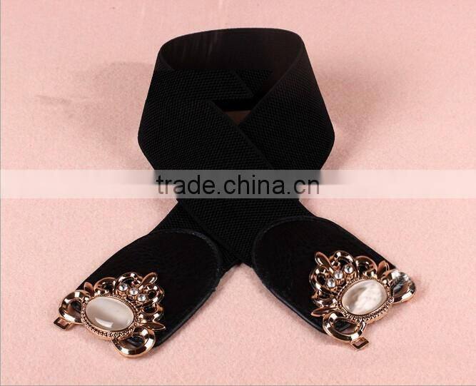 Wholesale opal stone inlaid flower pattern alloy buckle sex women lady wide PU waist belt