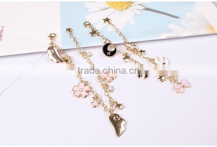enamel magic charms bracelet gold chain and suede leather handwoven bracelet lovely charms bracelet