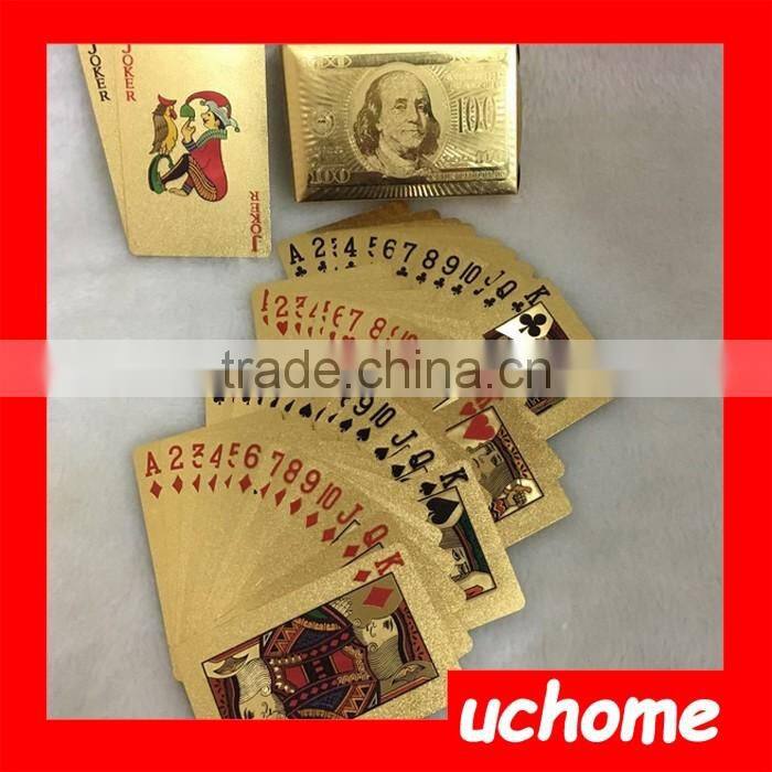 UCHOME Practical Artistic Gold Foil Plated Poker Playing Card Wooden Box Case For Present Gift