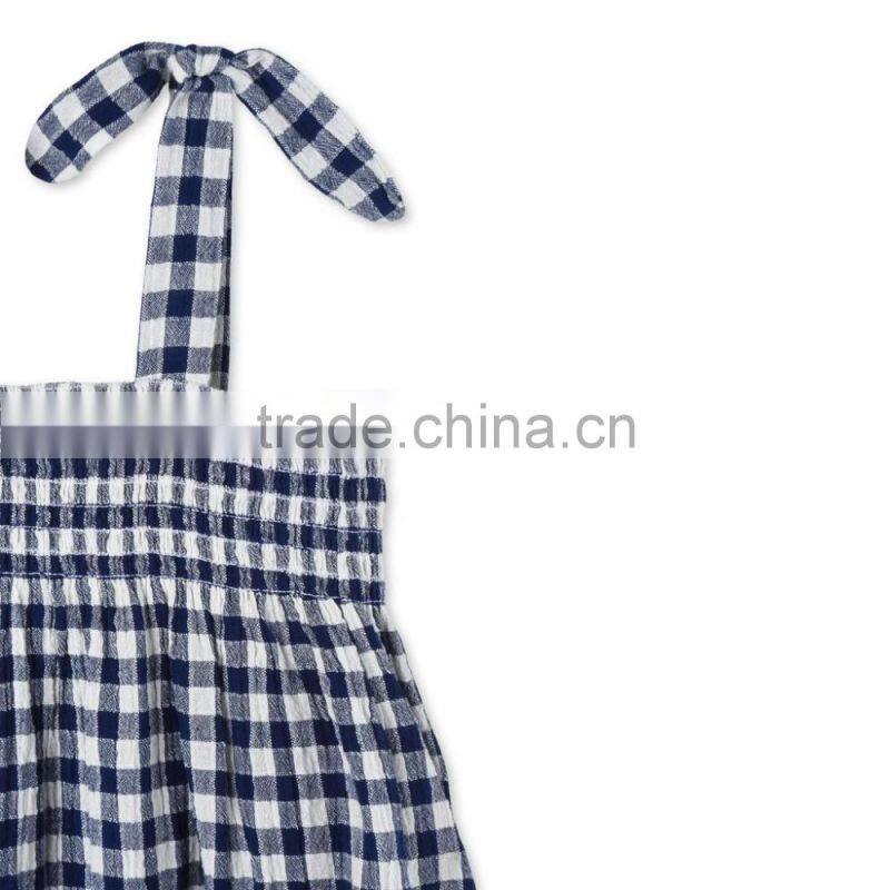 2017 Embroidered Palm Print Design Check Dress Boutique Girl Clothing With Embroidery Patch Childern Frock Model HSD5941
