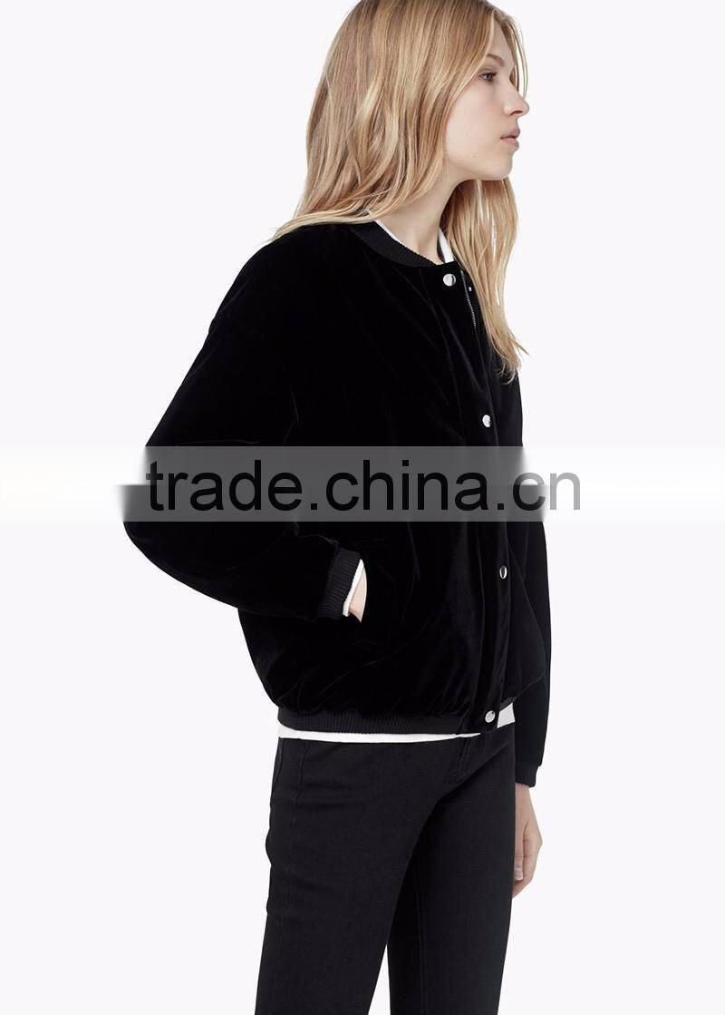 womens black custom made bomber velvet jacket for winter