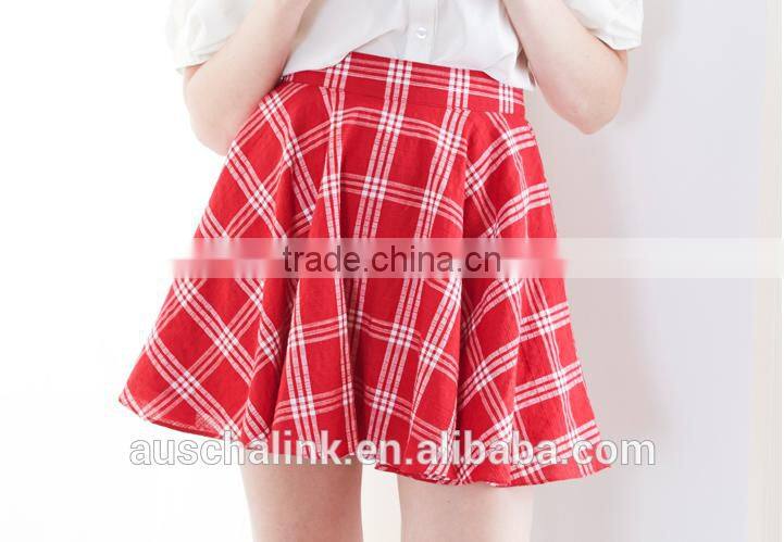 best selling girls campus high waist red or blue plaid skirt customized