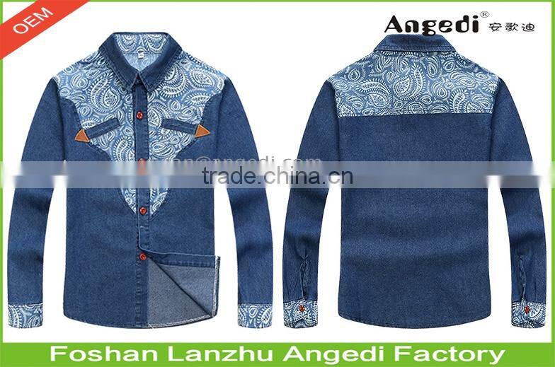 Children denim shirt boy's slim fit winter top clothing fashion Casual shirt with patchwork